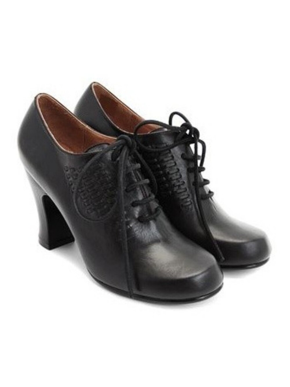 Vintage John Fluevog Mystery Woven Oxford Heels black leather lace up womens 7.5